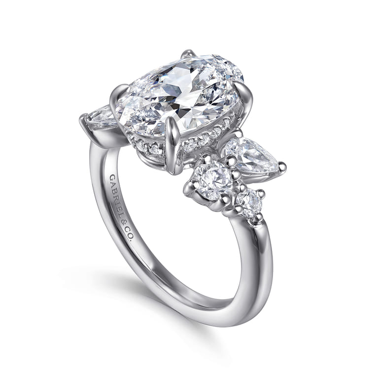 Willa - 14K White Gold Asymmetrical Burst Oval Diamond Engagement Ring - 0.9 ct - Shot 3