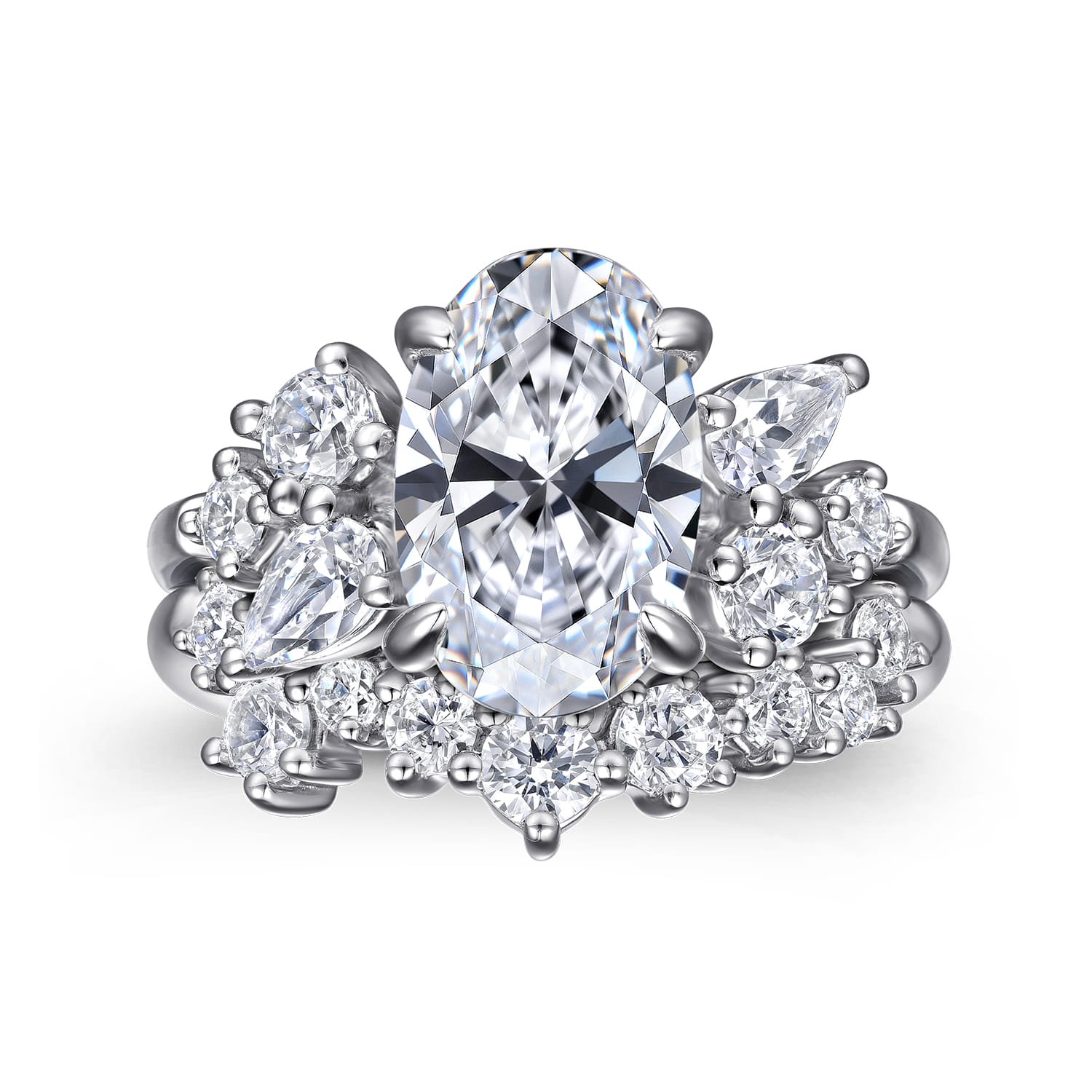 Willa - 14K White Gold Asymmetrical Burst Oval Diamond Engagement Ring - 0.9 ct - Shot 4