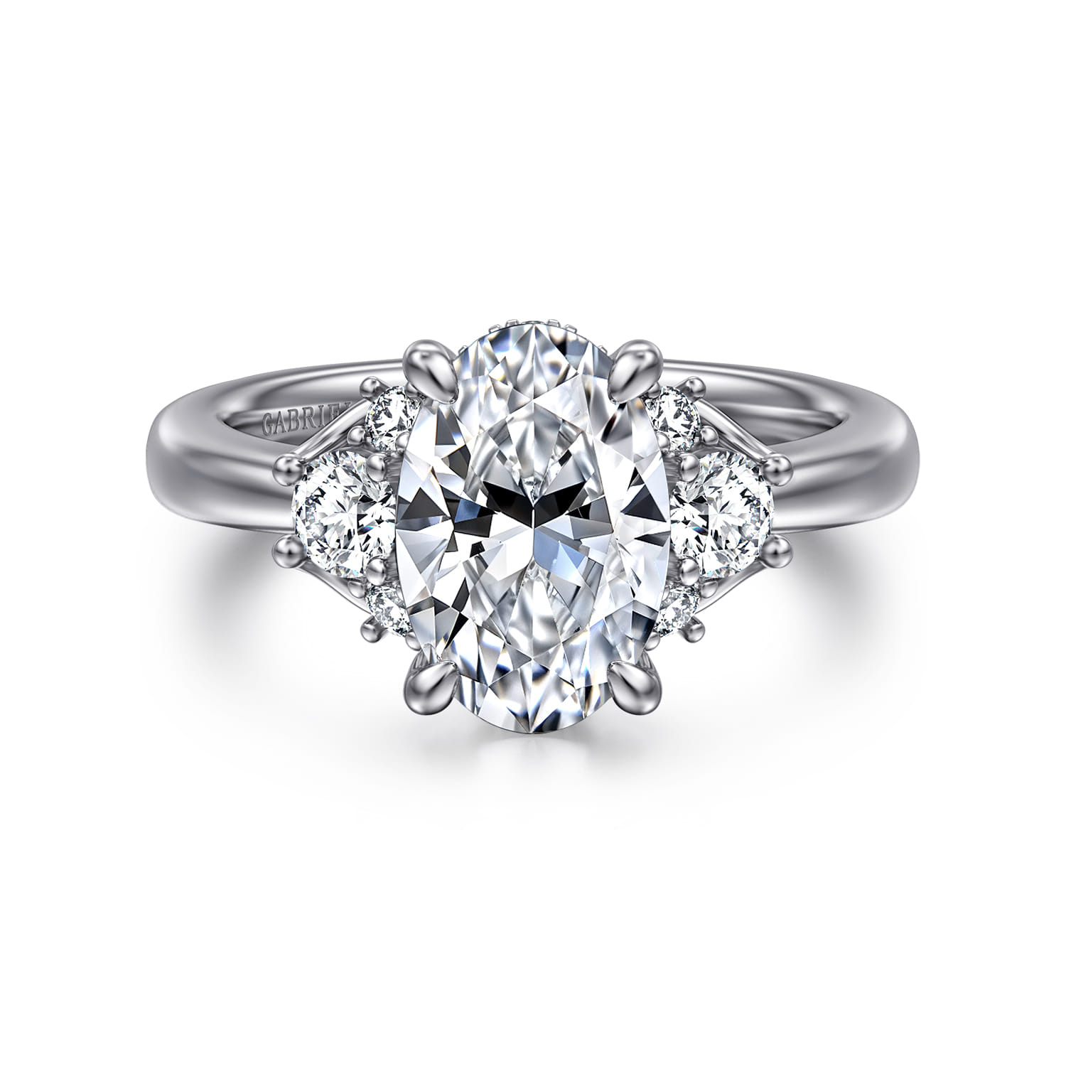 Mattie - 14K White Gold Oval Lotus Diamond Engagement Ring - 0.5 ct - Shot 1