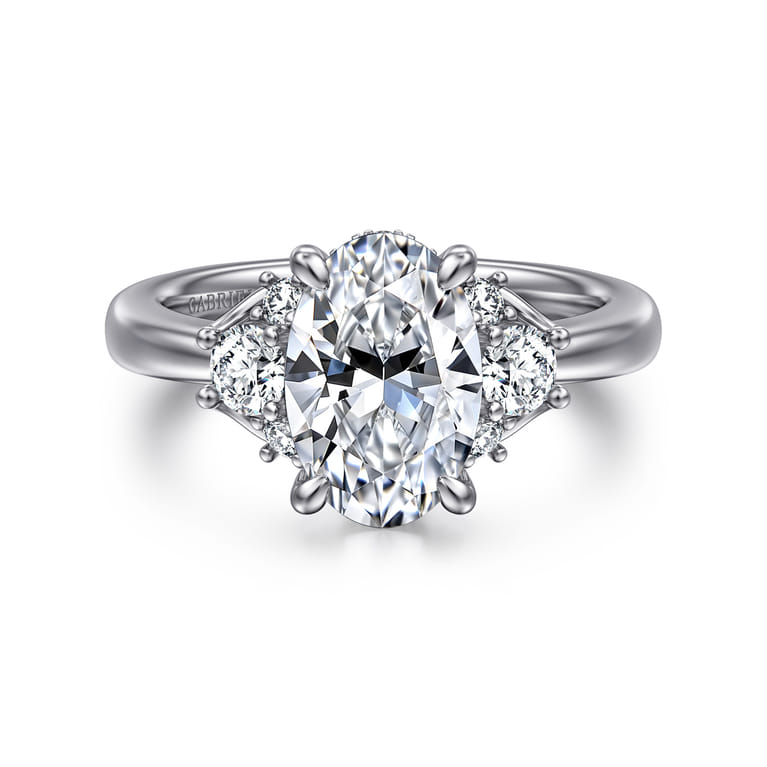 Mattie - 14K White Gold Oval Lotus Diamond Engagement Ring - 0.5 ct - Shot 1