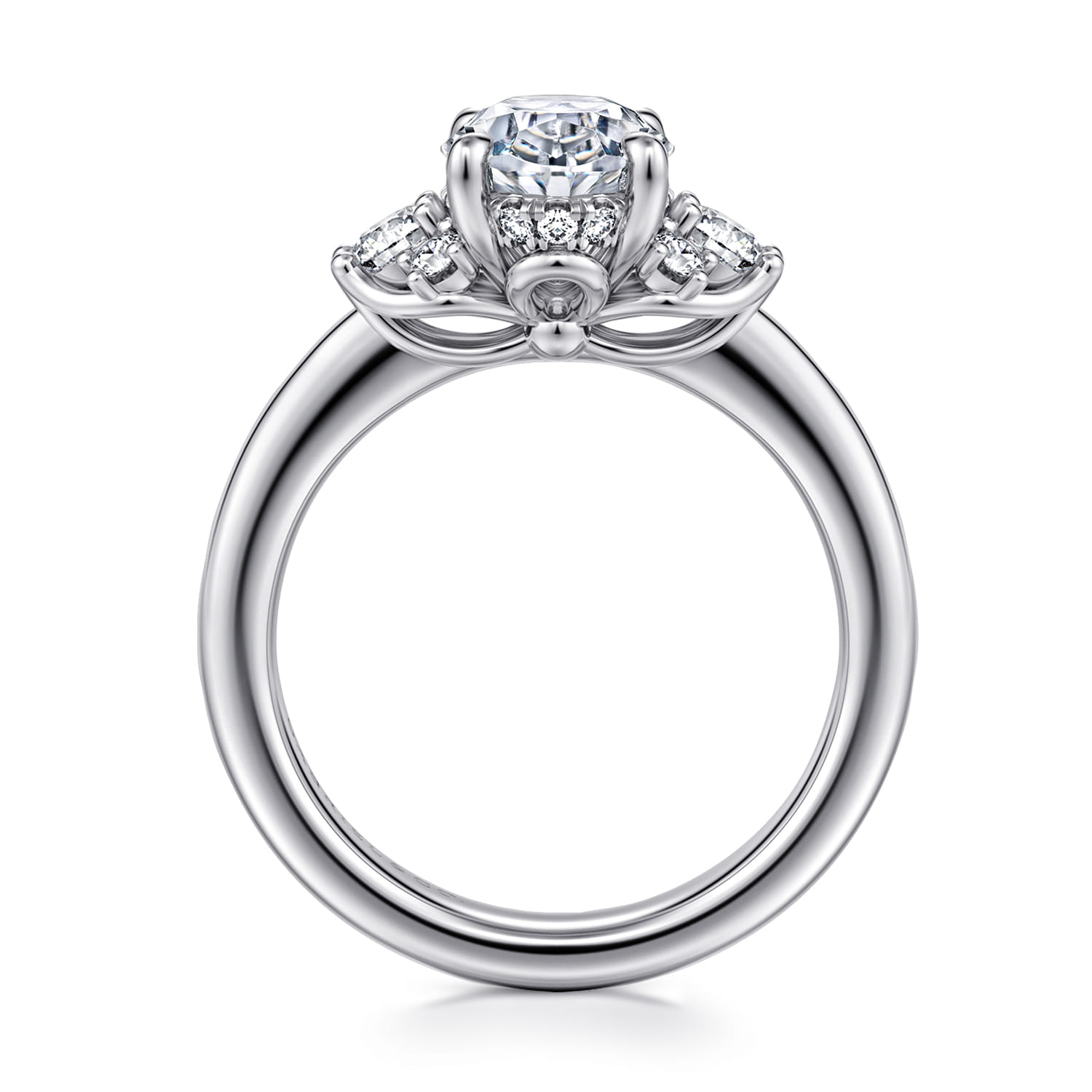 Mattie - 14K White Gold Oval Lotus Diamond Engagement Ring - 0.5 ct - Shot 2