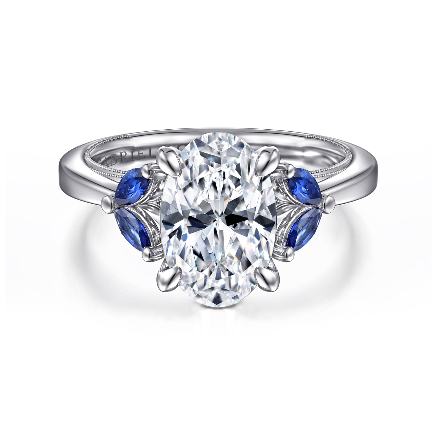 Dani - 14K White Gold Round Diamond and Sapphire Engagement Ring - 0.09 ct - Shot 1