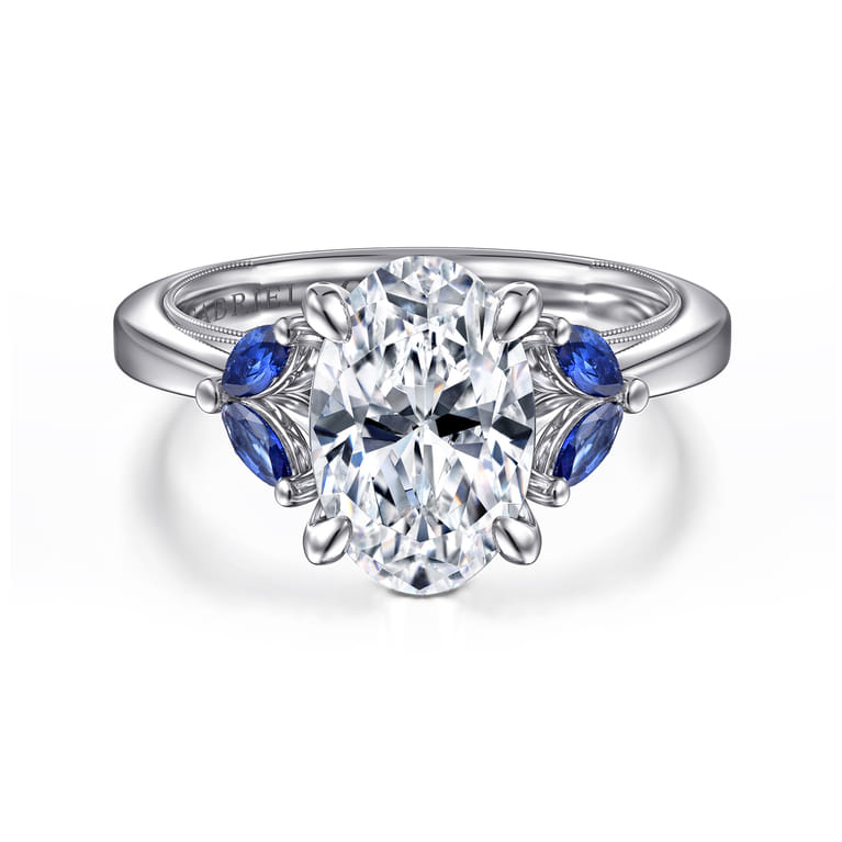 Dani - 14K White Gold Round Diamond and Sapphire Engagement Ring - 0.09 ct - Shot 1