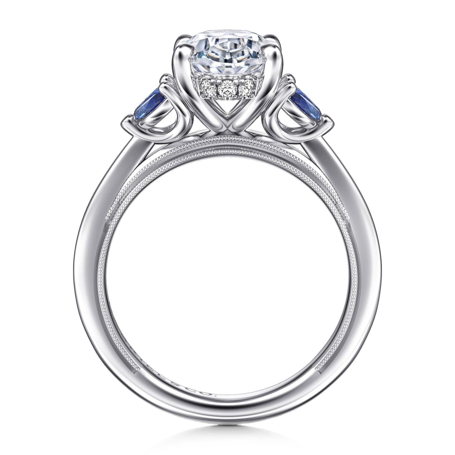 Dani - 14K White Gold Round Diamond and Sapphire Engagement Ring - 0.09 ct - Shot 2