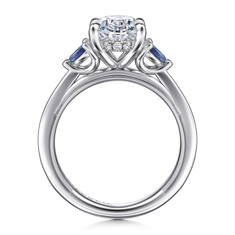 Dani - 14K White Gold Round Diamond and Sapphire Engagement Ring - 0.09 ct - Shot 2