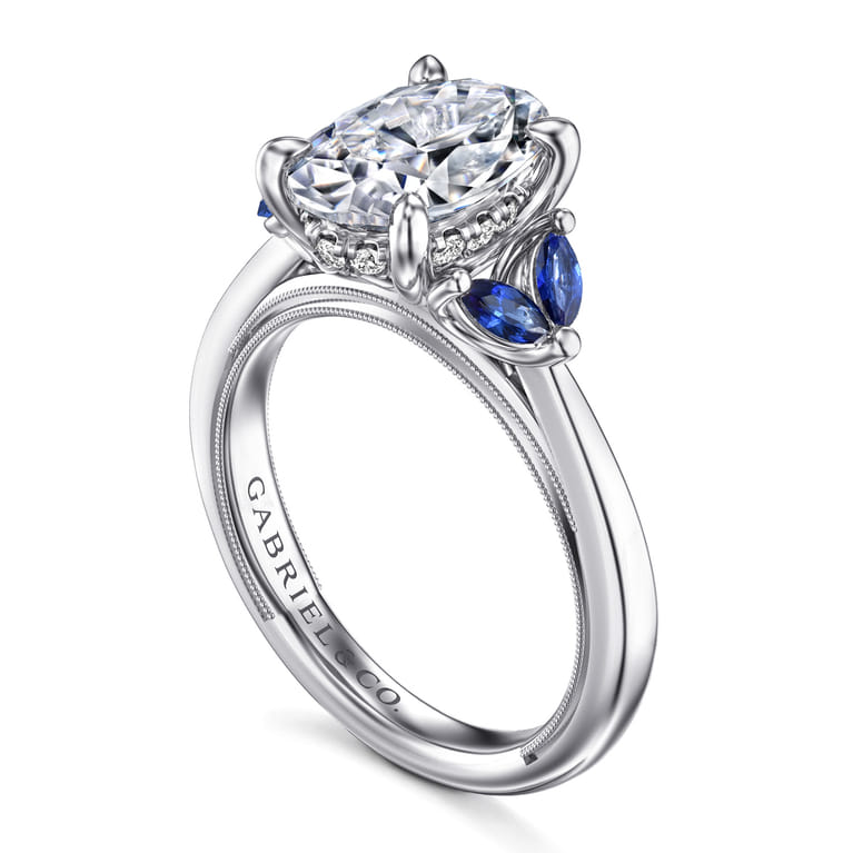 Dani - 14K White Gold Round Diamond and Sapphire Engagement Ring - 0.09 ct - Shot 3
