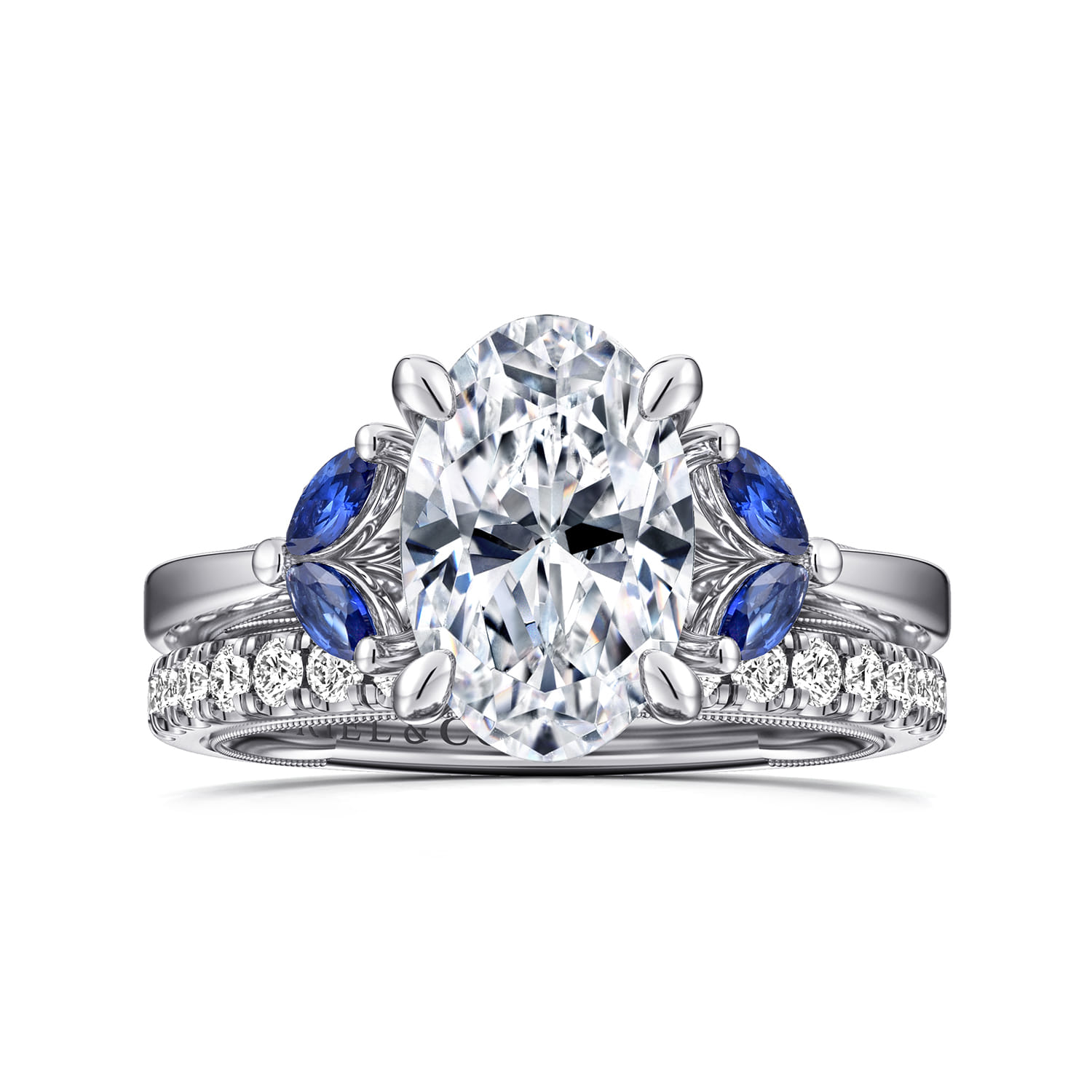 Dani - 14K White Gold Round Diamond and Sapphire Engagement Ring - 0.09 ct - Shot 4