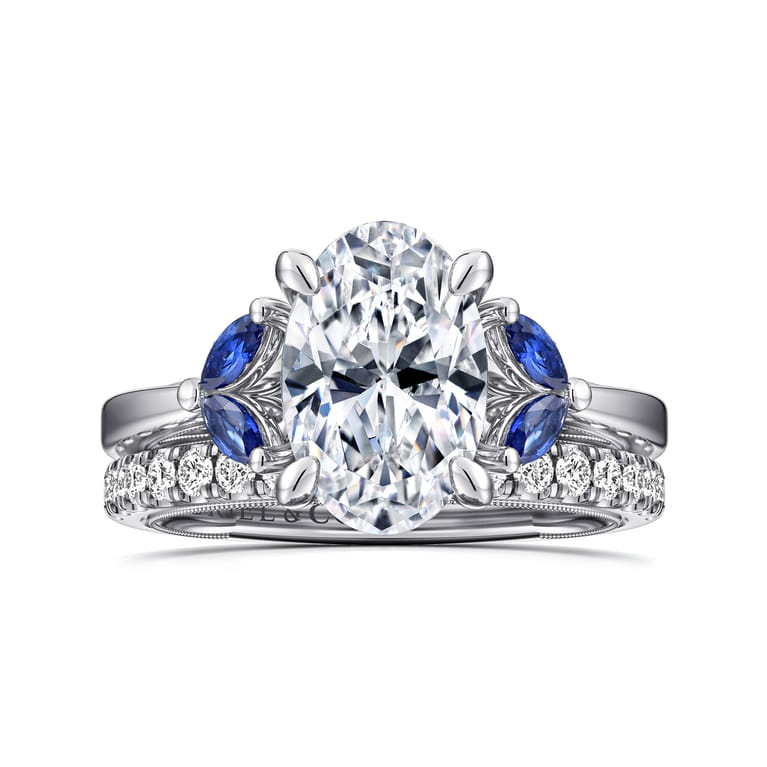 Dani - 14K White Gold Round Diamond and Sapphire Engagement Ring - 0.09 ct - Shot 4