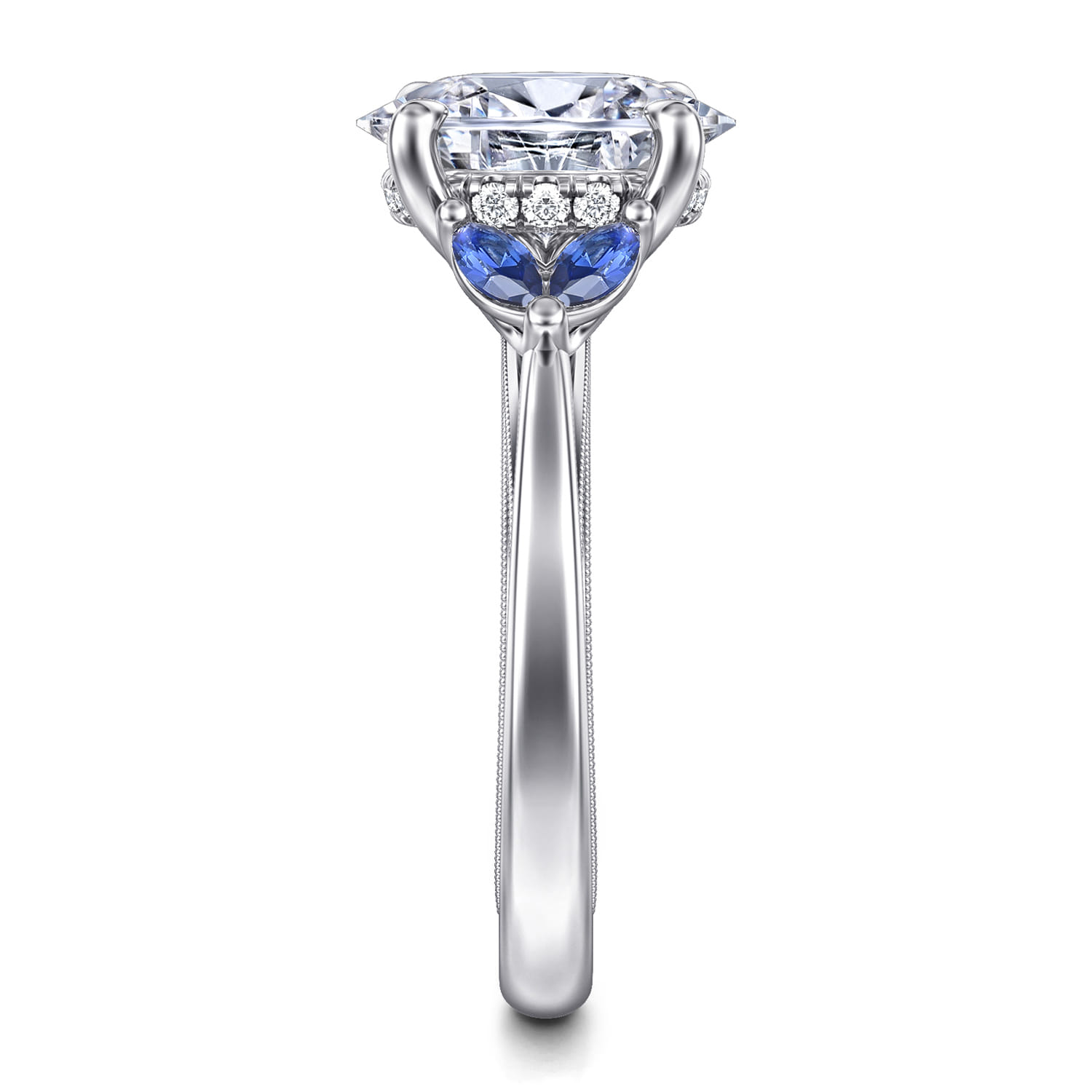 Dani - 14K White Gold Round Diamond and Sapphire Engagement Ring - 0.09 ct - Shot 5