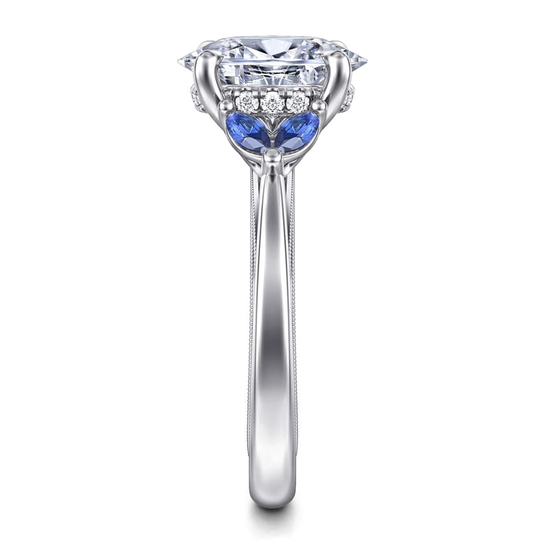 Dani - 14K White Gold Round Diamond and Sapphire Engagement Ring - 0.09 ct - Shot 5