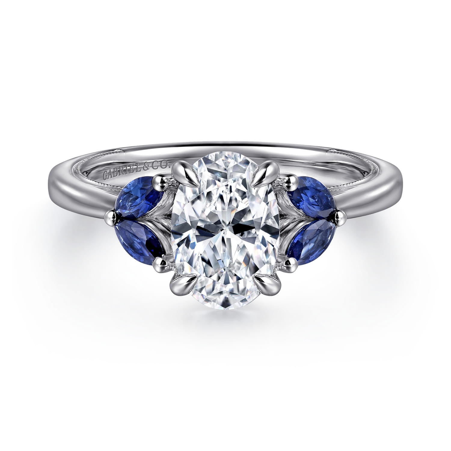 Dani - 14K White Gold Round Diamond and Sapphire Engagement Ring - 0.06 ct - Shot 1