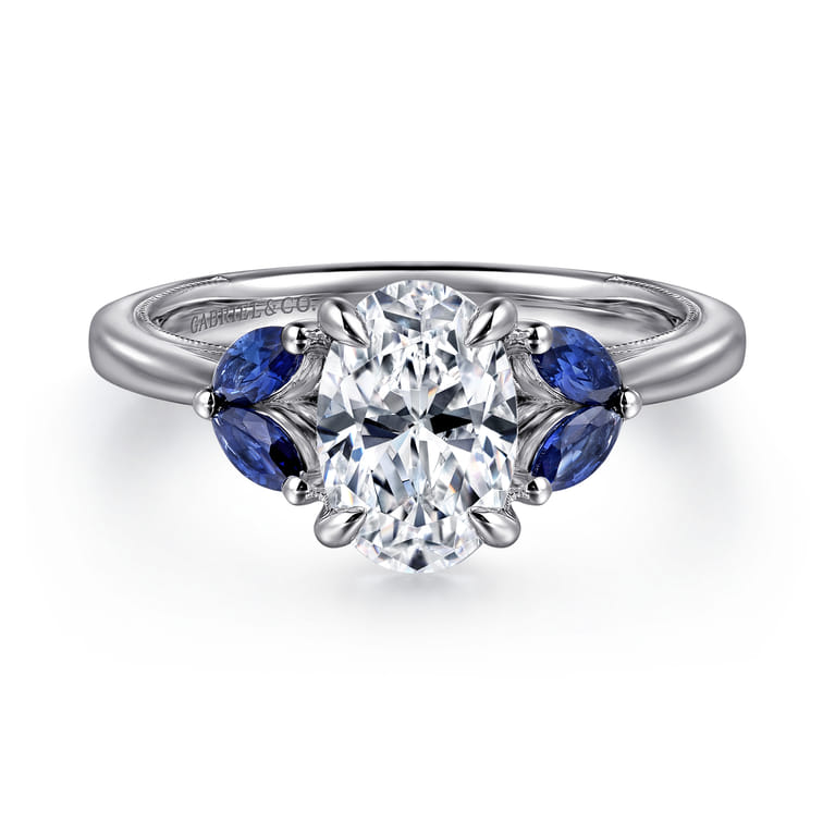 Dani - 14K White Gold Round Diamond and Sapphire Engagement Ring - 0.06 ct - Shot 1