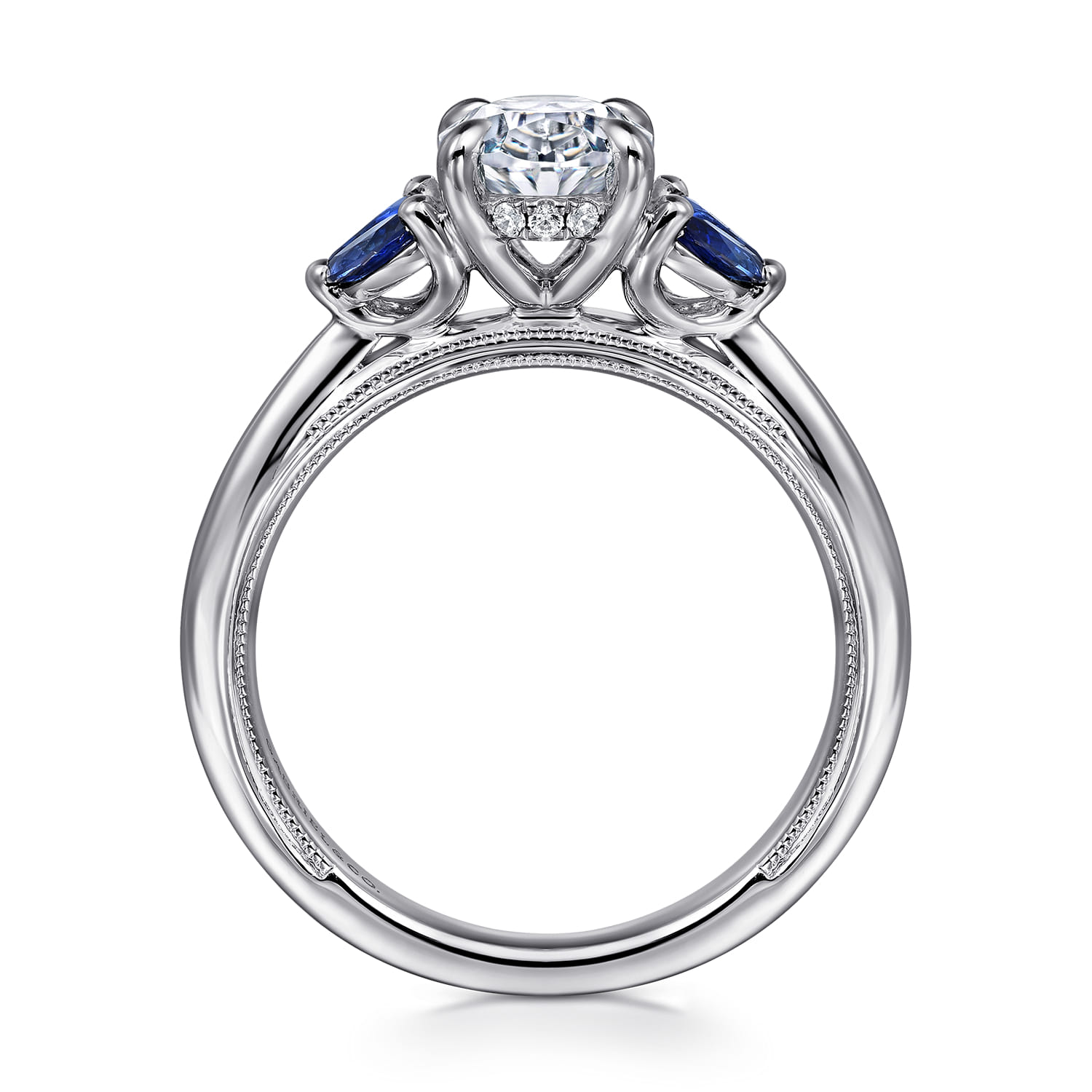 Dani - 14K White Gold Round Diamond and Sapphire Engagement Ring - 0.06 ct - Shot 2