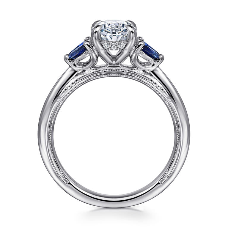 Dani - 14K White Gold Round Diamond and Sapphire Engagement Ring - 0.06 ct - Shot 2