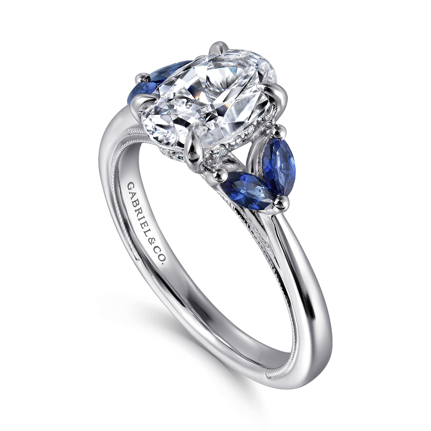 Dani - 14K White Gold Round Diamond and Sapphire Engagement Ring - 0.06 ct - Shot 3