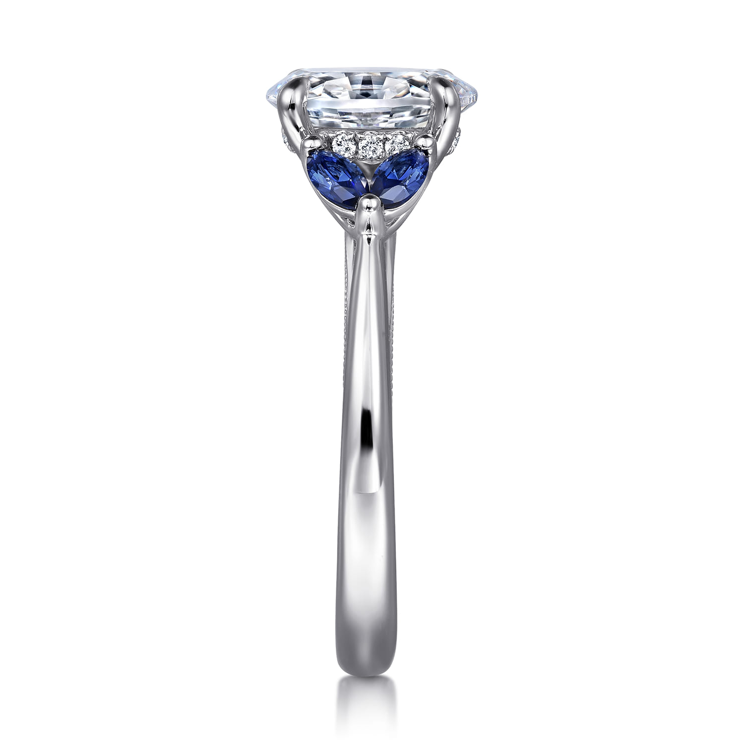 Dani - 14K White Gold Round Diamond and Sapphire Engagement Ring - 0.06 ct - Shot 5