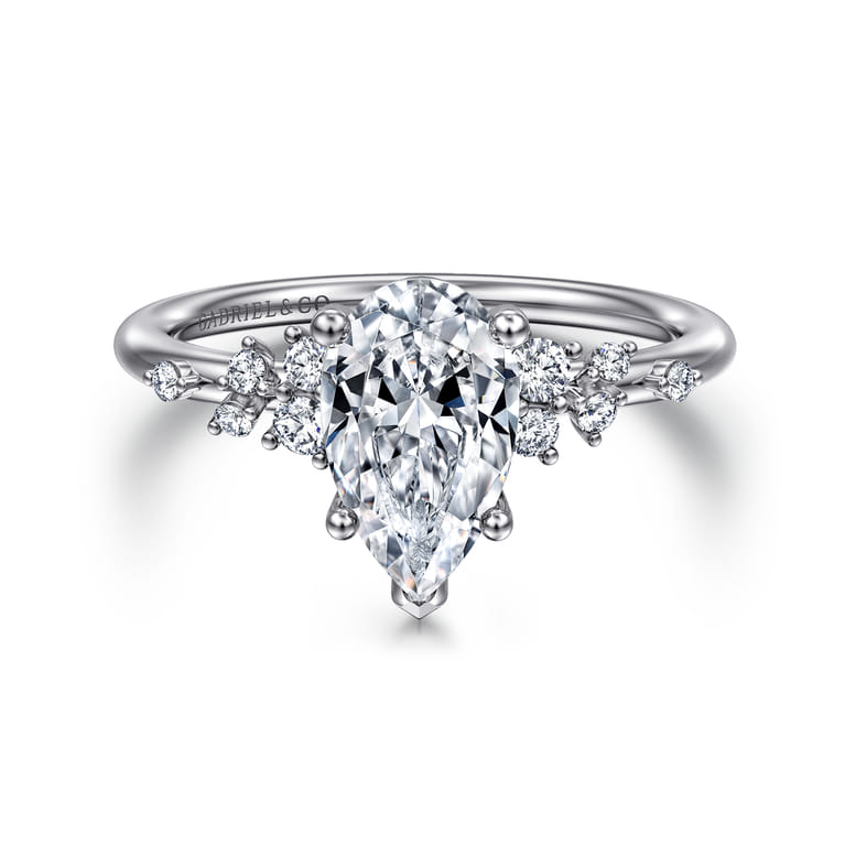 Reena - 14K White Gold Pear Shape Diamond Engagement Ring - 0.18 ct - Shot 1