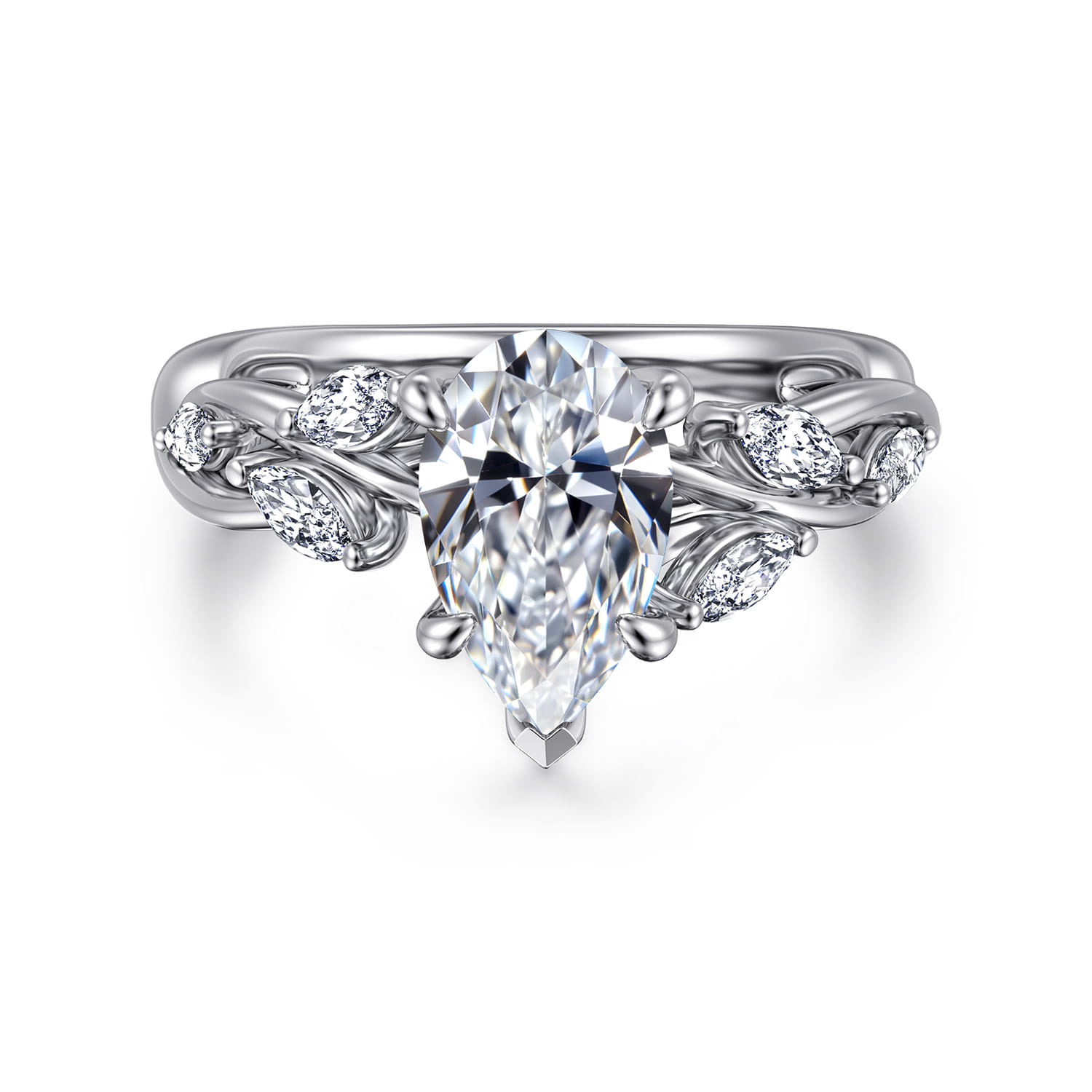 Charlina - 14K White Gold Floral Round Diamond Engagement Ring - 0.4 ct - Shot 1