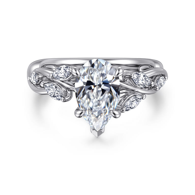 Charlina - 14K White Gold Floral Round Diamond Engagement Ring - 0.4 ct - Shot 1