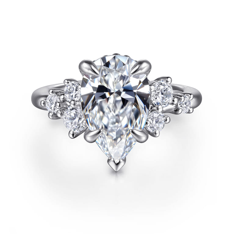 Alexa - 14K White Gold Pear Shape Diamond Engagement Ring - 0.5 ct - Shot 1