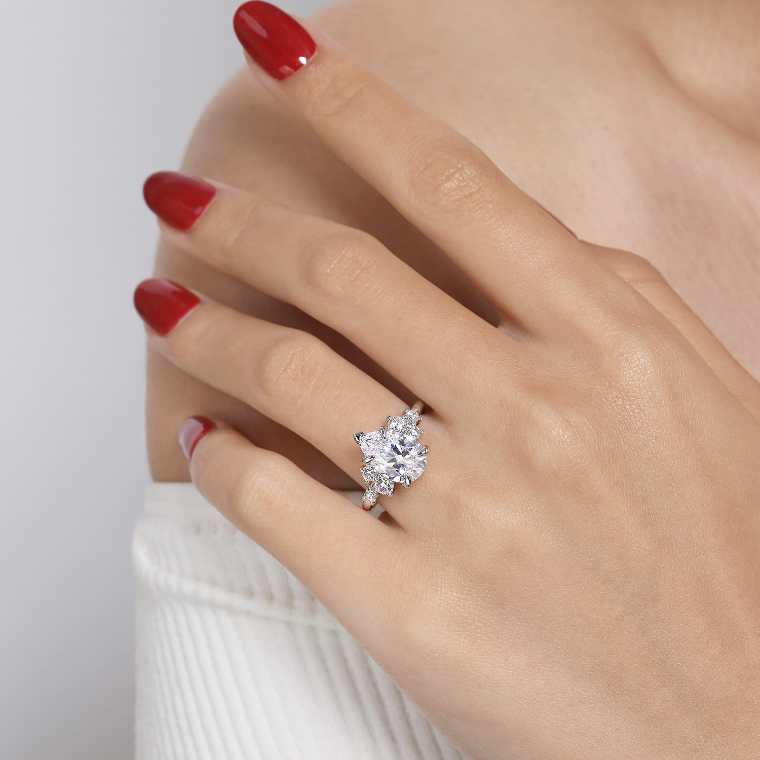 Alexa - 14K White Gold Pear Shape Diamond Engagement Ring - 0.5 ct - Shot 6