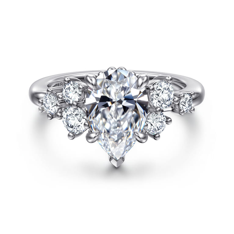 Alexa - 14K White Gold Pear Shape Diamond Engagement Ring - 0.5 ct - Shot 1
