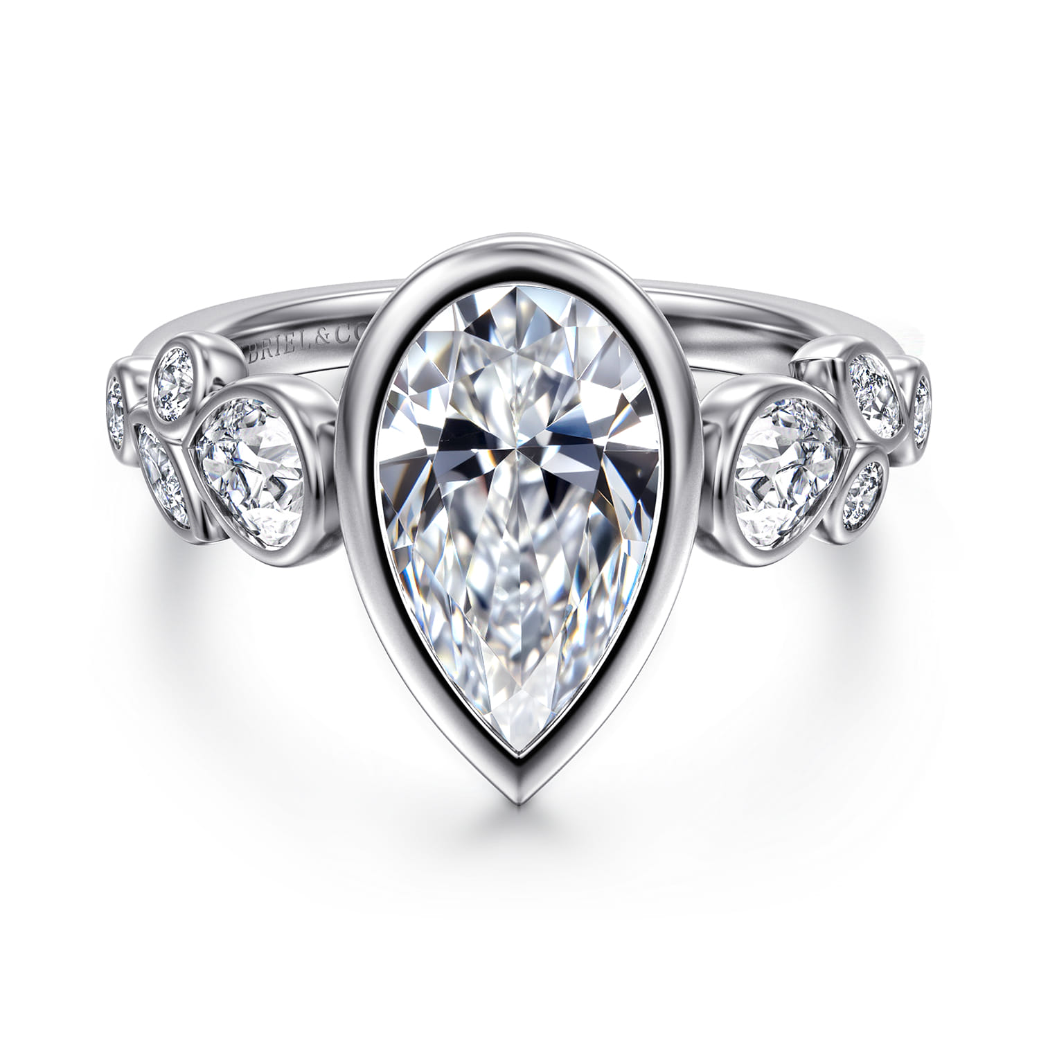 Veyra - 14K White Gold Pear Shape Three Stone Bezel Diamond Engagement Ring - 1 ct - Shot 1