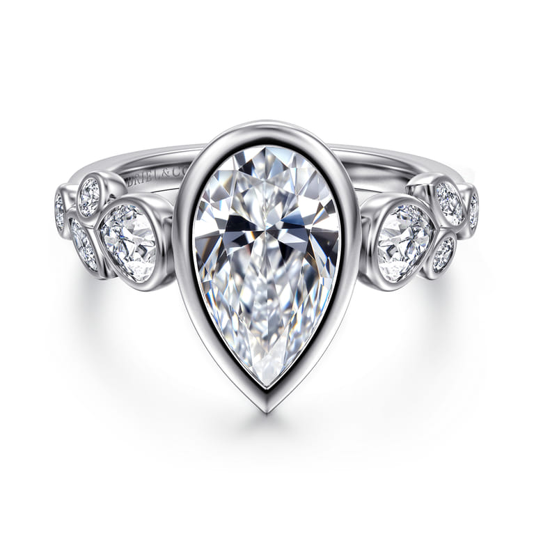 Veyra - 14K White Gold Pear Shape Three Stone Bezel Diamond Engagement Ring - 1 ct - Shot 1