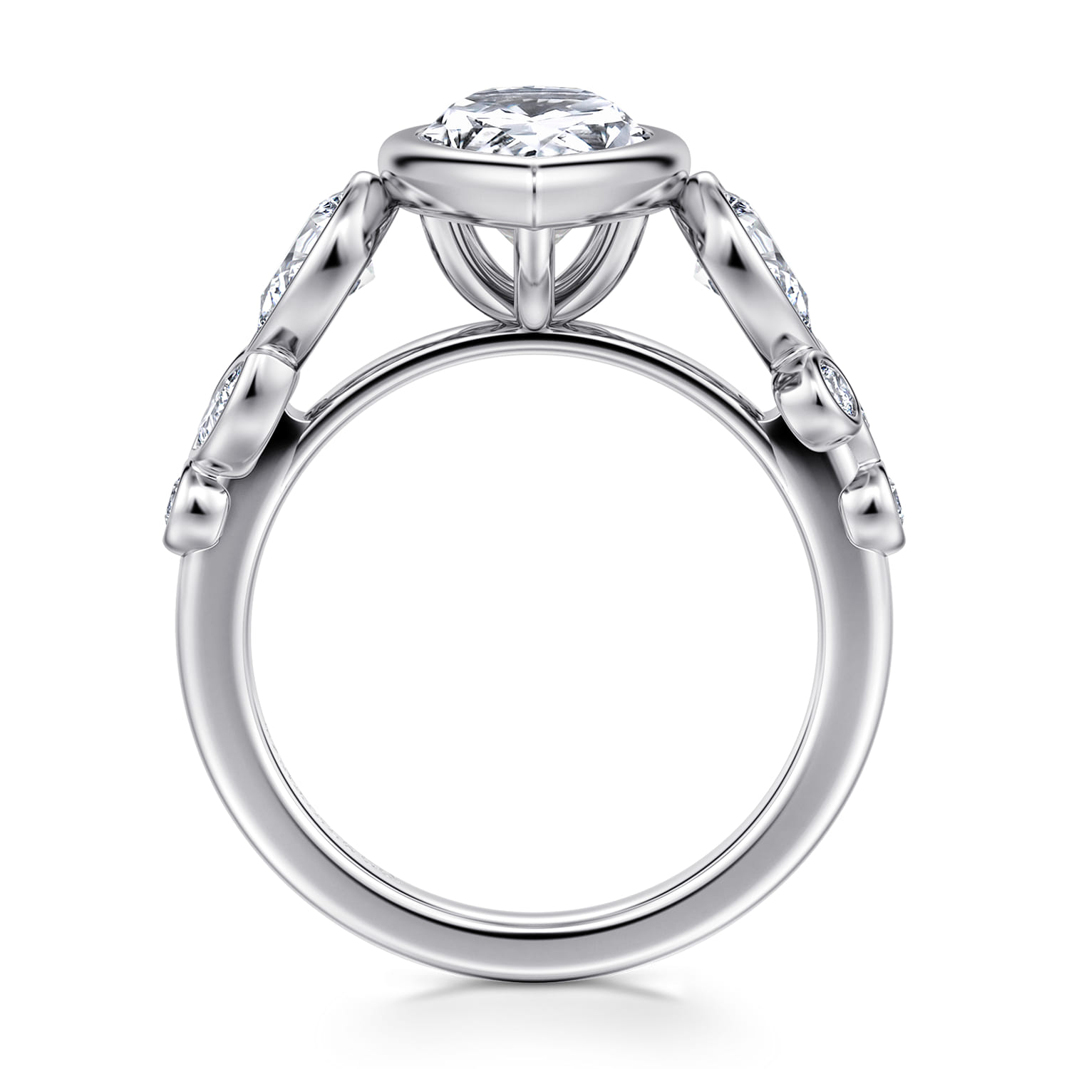 Veyra - 14K White Gold Pear Shape Three Stone Bezel Diamond Engagement Ring - 1 ct - Shot 2