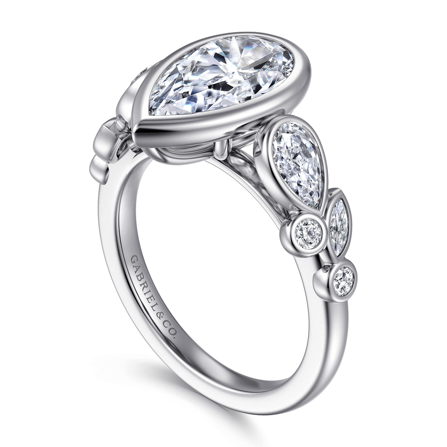 Veyra - 14K White Gold Pear Shape Three Stone Bezel Diamond Engagement Ring - 1 ct - Shot 3