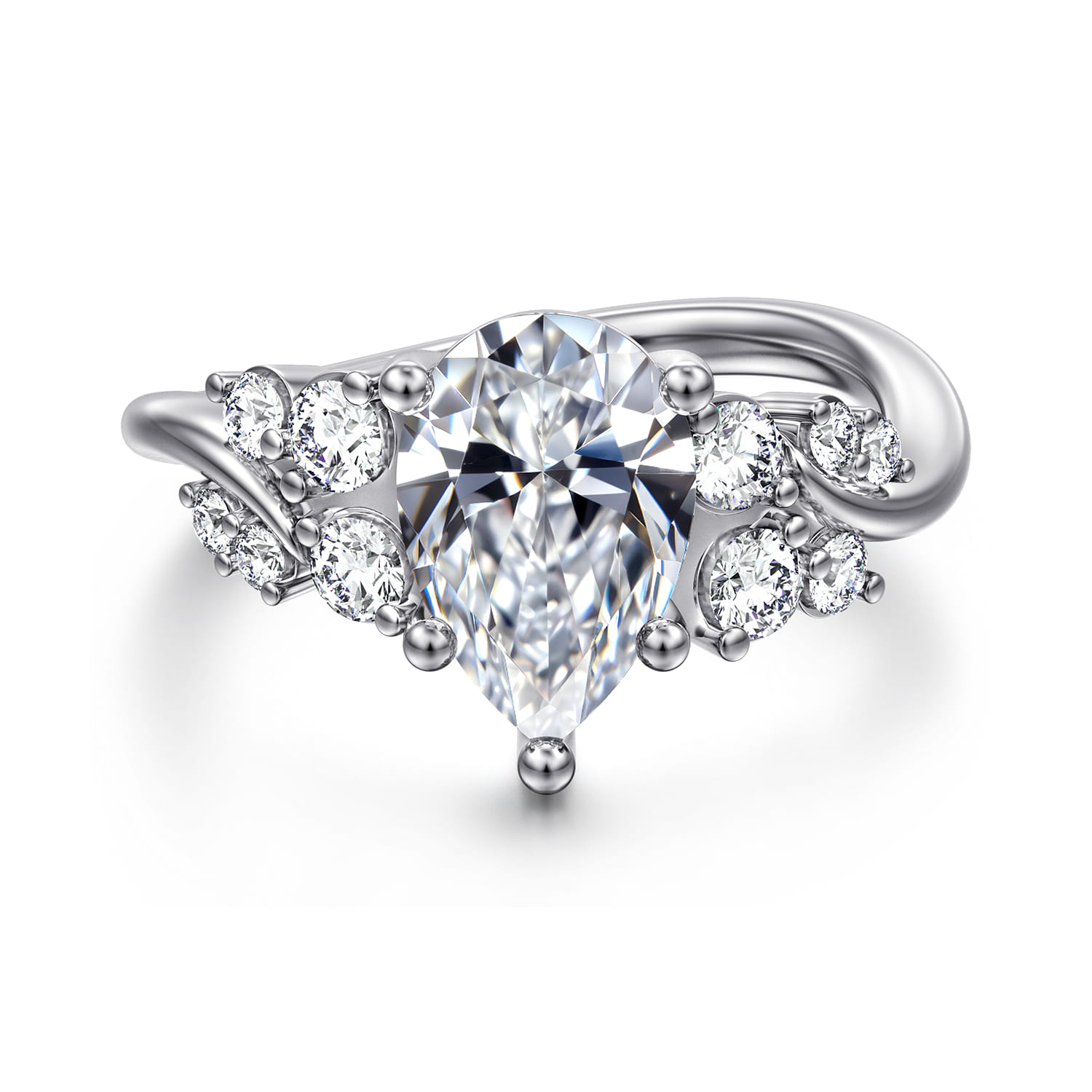 Charm - 14K White Gold Bypass Pear Shape Diamond Engagement Ring - 0.4 ct - Shot 1