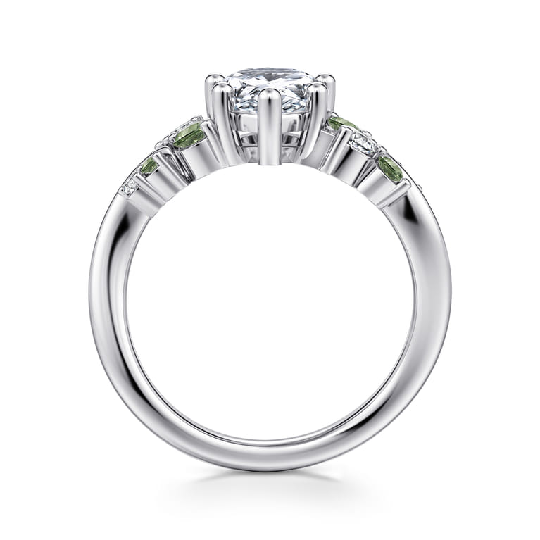 Charm - 14K White Gold Bypass Pear Shape Green Sapphire and Diamond Engagement Ring - 0.18 ct - Shot 2