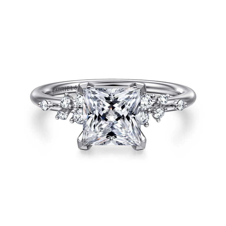 Reena - 14K White Gold Princess Cut Diamond Engagement Ring - 0.18 ct - Shot 1