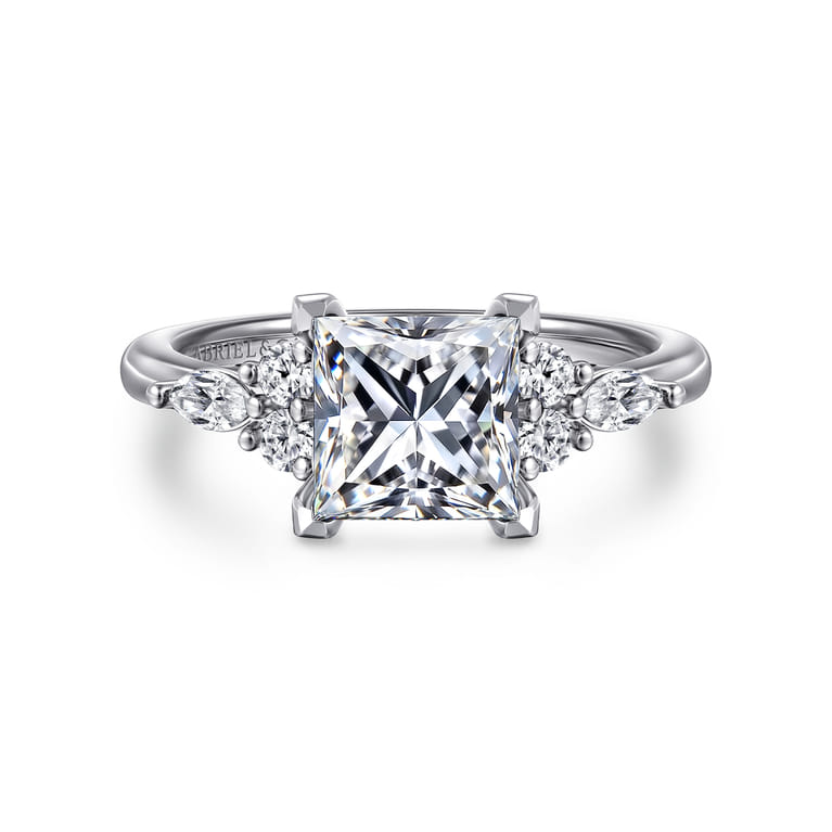 Avah - 14K White Gold Princess Cut Diamond Cluster Engagement Ring - 0.28 ct - Shot 1