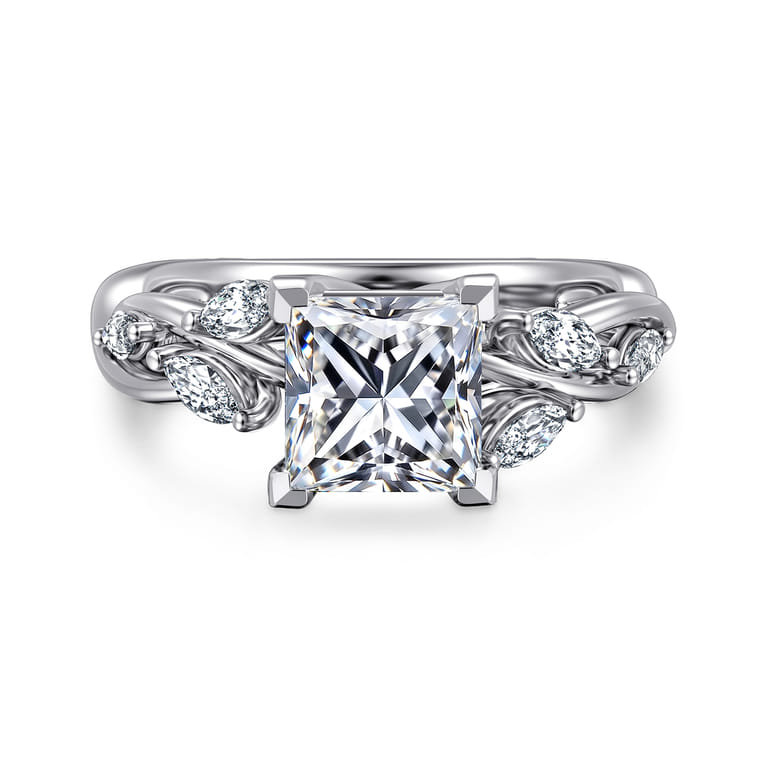 Charlina - 14K White Gold Floral Princess Cut Diamond Engagement Ring - 0.35 ct - Shot 1