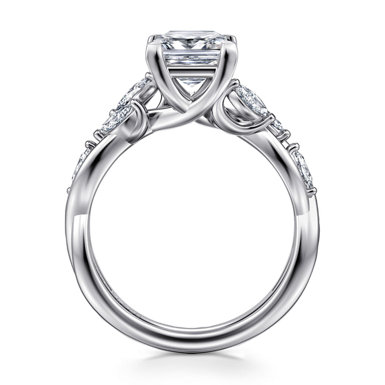 Charlina - 14K White Gold Floral Princess Cut Diamond Engagement Ring - 0.35 ct - Shot 2