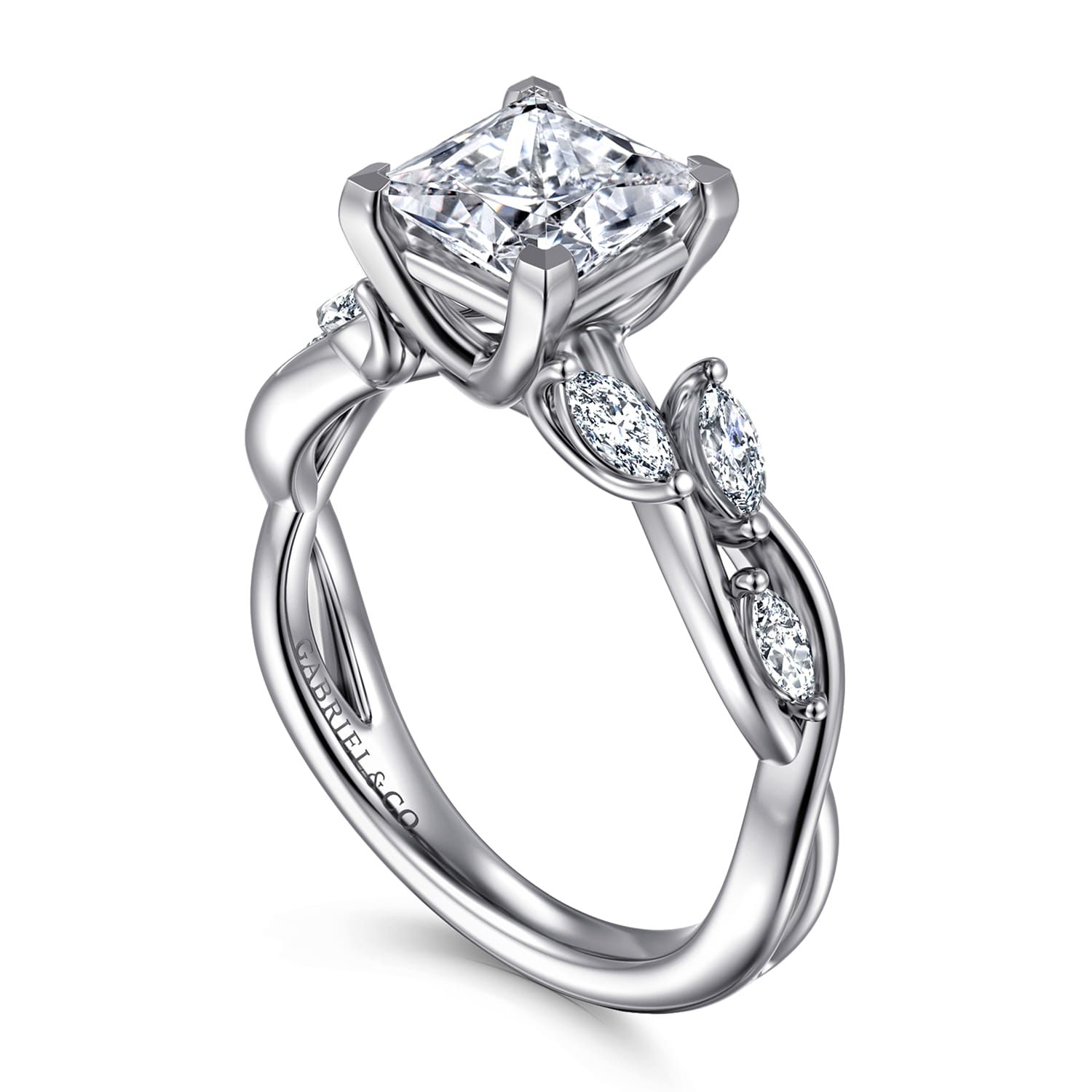 Charlina - 14K White Gold Floral Princess Cut Diamond Engagement Ring - 0.35 ct - Shot 3
