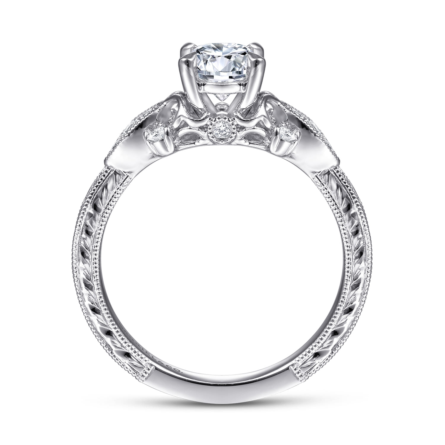 Solene - Vintage Inspired 14K White Gold Round Diamond Engagement Ring - 0.13 ct - Shot 2