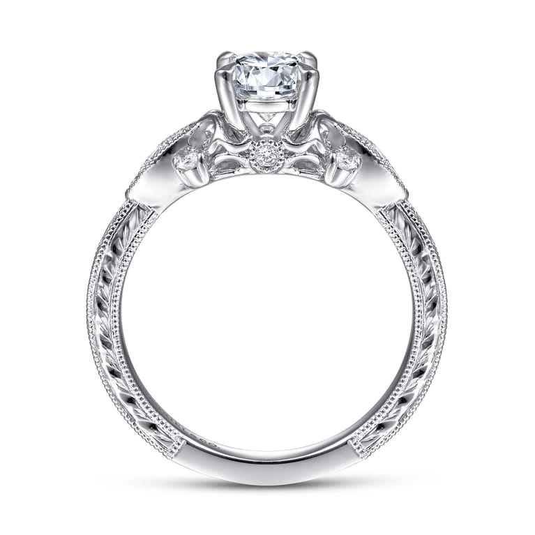 Solene - Vintage Inspired 14K White Gold Round Diamond Engagement Ring - 0.13 ct - Shot 2