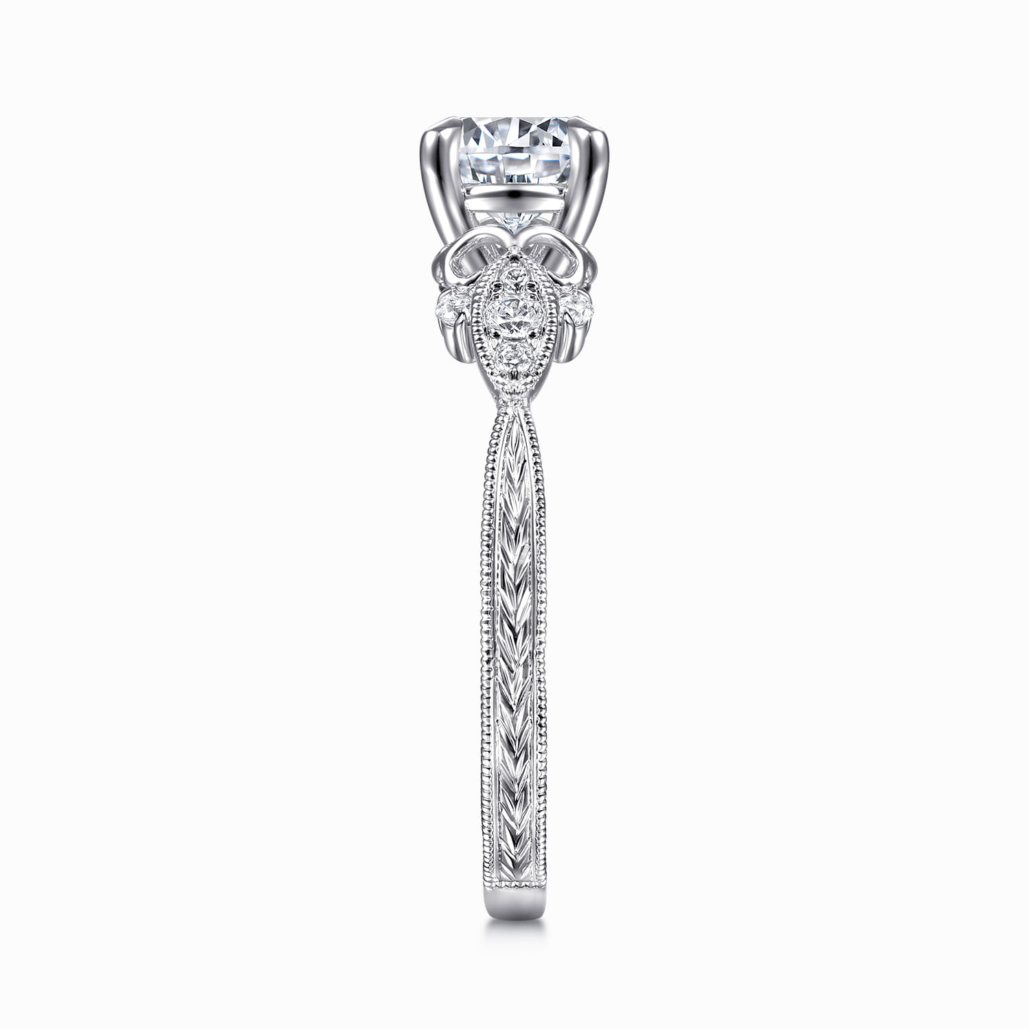Solene - Vintage Inspired 14K White Gold Round Diamond Engagement Ring - 0.13 ct - Shot 5
