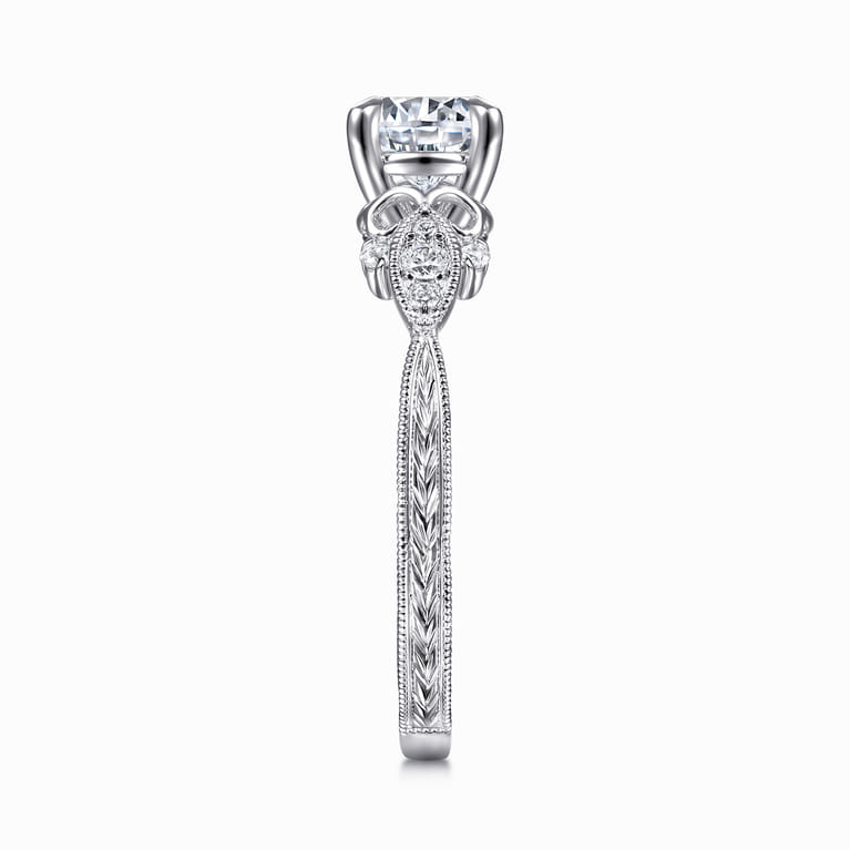 Solene - Vintage Inspired 14K White Gold Round Diamond Engagement Ring - 0.13 ct - Shot 5