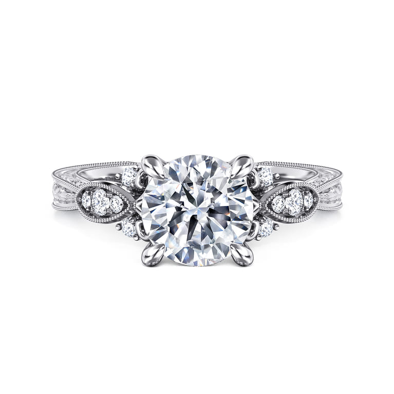 Solene - Vintage Inspired 14K White Gold Round Diamond Engagement Ring - 0.14 ct - Shot 1