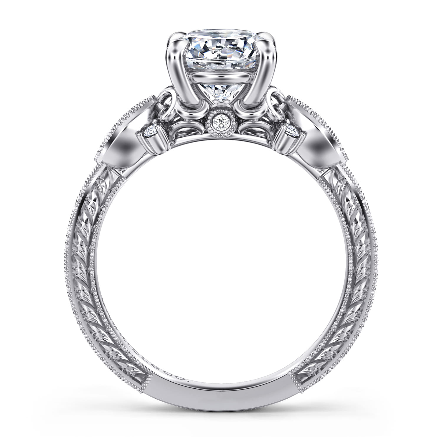 Solene - Vintage Inspired 14K White Gold Round Diamond Engagement Ring - 0.14 ct - Shot 2