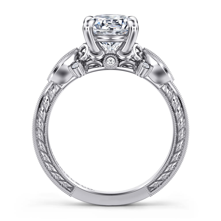 Solene - Vintage Inspired 14K White Gold Round Diamond Engagement Ring - 0.14 ct - Shot 2