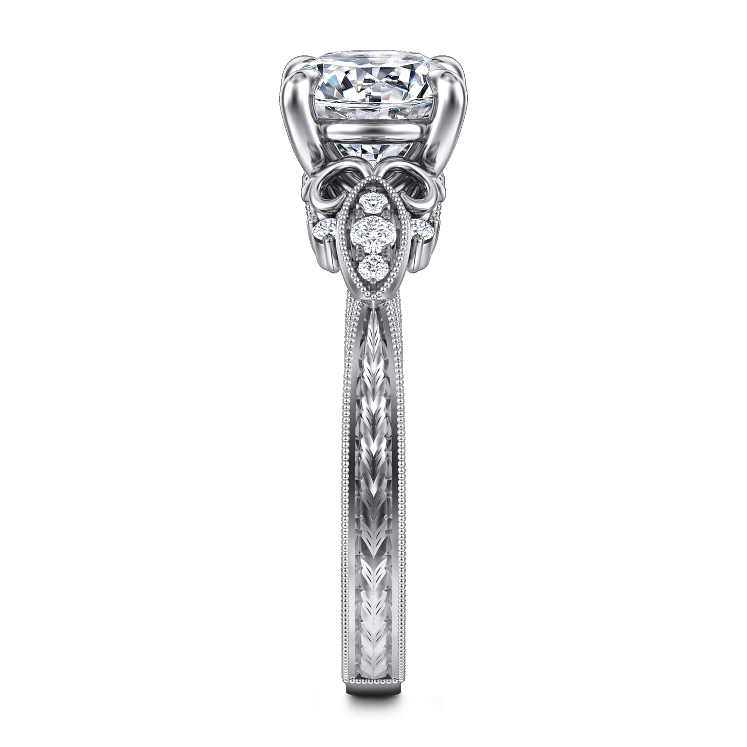 Solene - Vintage Inspired 14K White Gold Round Diamond Engagement Ring - 0.14 ct - Shot 4