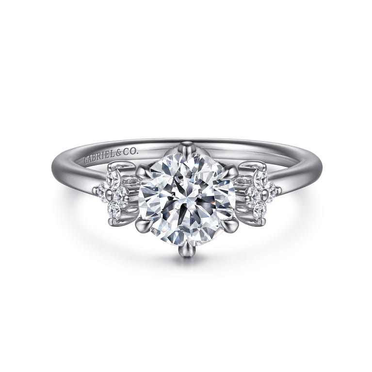 Louise - 14K White Gold Three Stone Cluster Round Diamond Engagement Ring - 0.12 ct - Shot 1