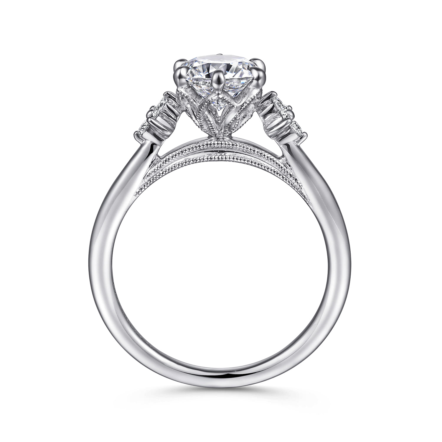 Louise - 14K White Gold Three Stone Cluster Round Diamond Engagement Ring - 0.12 ct - Shot 2
