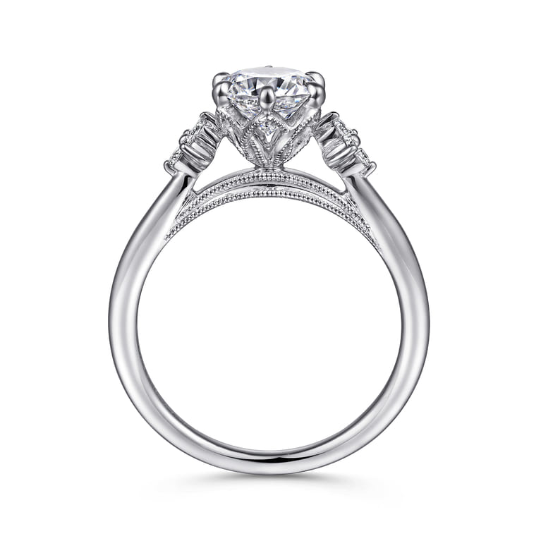 Louise - 14K White Gold Three Stone Cluster Round Diamond Engagement Ring - 0.12 ct - Shot 2