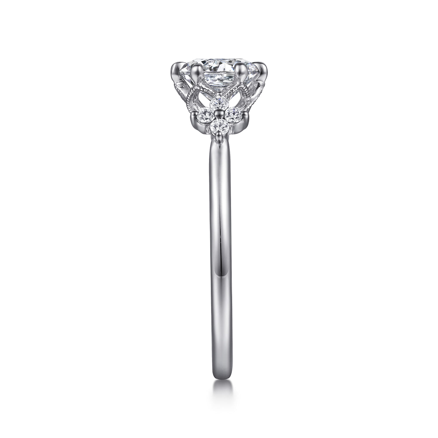 Louise - 14K White Gold Three Stone Cluster Round Diamond Engagement Ring - 0.12 ct - Shot 5