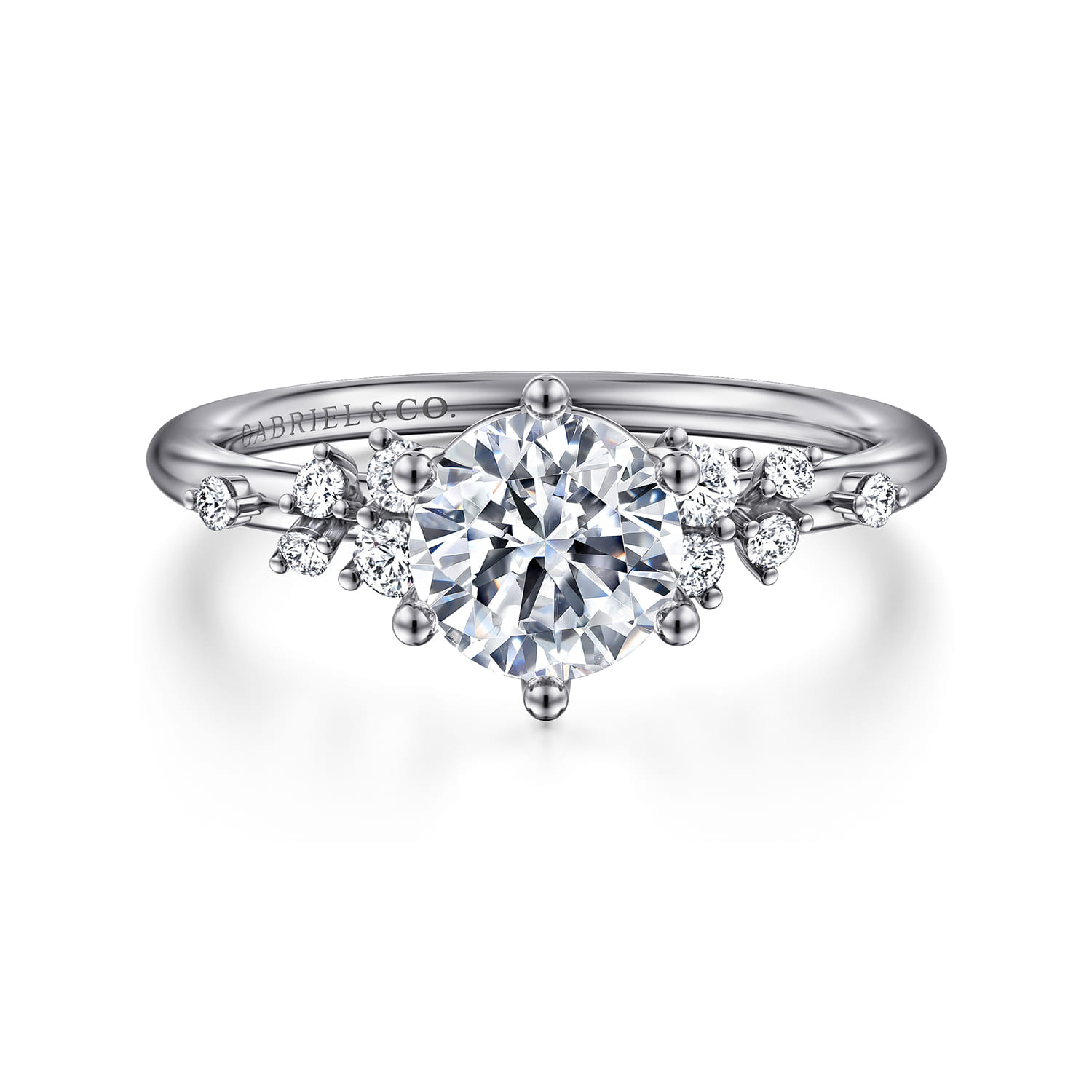 Reena - 14K White Gold 6 Prong Round Diamond Engagement Ring - 0.18 ct - Shot 1